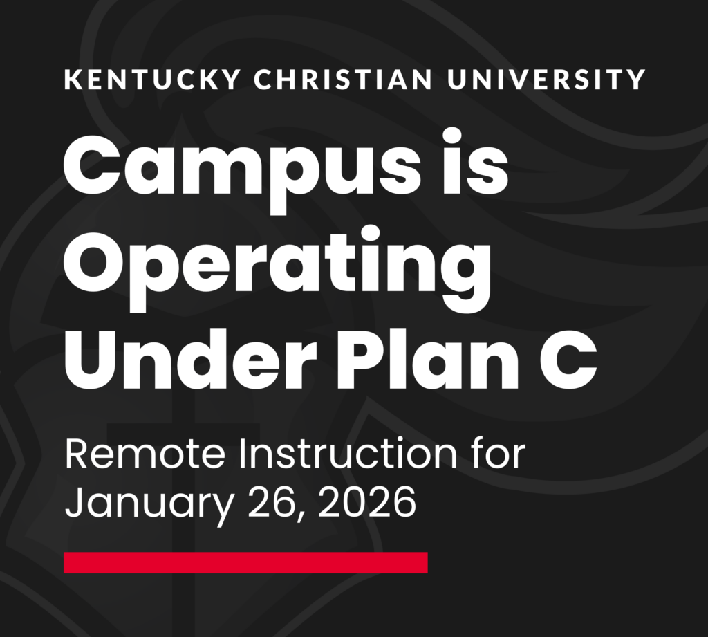 Announcement from Kentucky Christian University stating campus is operating under Plan C with remote instruction on January 26, 2026.